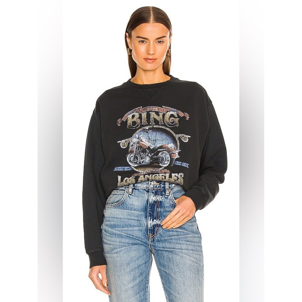 Anine Bing Washed Black Ramona Biker Sweatshirt M Y2K Edgy Grunge Elevated Moto